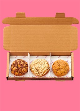 <p>Introducing the baked delights of Simply Cake Co: the perfect treats to make an occasion extra special (and sweet), delivered directly through your loved one's letterbox! </p><p>This selection of 3 x stuffed, all-butter cookies is utterly to die for! Fillings included in this gift box are:</p><ul>    <li>Caramel</li>    <li>Kinderella</li>    <li>Nutella</li></ul><p>Either eat straight away or heat them up for gooey, melt in the middle, oven-fresh cookies - urgh, dreamy! We suggest heating up and serving with ice-cream for the ultimate, indulgent treat! </p><p>These are handmade in the UK with the best ingredients including proper butter, free-range eggs and Belgian chocolate. Simply Cake Co. baked goods will stay fresh for about 2 weeks from dispatch if they are wrapped up well.</p><p>Ingredients:</p><p><em>Kinderella Stuffed Cookie</em><br /><br />Gluten free flour blend (rice, potato, tapioca, maize, buckwheat), Butter (<strong>MILK</strong>), Sugar (Caster and soft brown), White Chocolate (Sugar, Cocoa butter, whole <strong>MILK</strong> powder, emulsifier <strong>SOY</strong> Lecithin, Natural Vanilla flavouring), <strong>EGG</strong>, <strong>HAZELNUT</strong> cream (Sugar, vegetable oil (sun-flower), vegetable fat (palm), skimmed <strong>MILK </strong>powder, <strong>HAZELNUT</strong>, whey <strong>MILK</strong> powder, lactose, emulsifier (e-322 soya lecithin, e-492, e-471), flavour and antioxidant (e-304i, e-306).), water, <strong>MILK</strong> chocolate (Cocoa mass, Sugar, Cocoa butter, whole <strong>MILK </strong>powder, emulsifier <strong>SOY</strong> Lecithin, Natural Vanilla flavouring), xanthan gum, natural bourbon vanilla flavouring with other flavourings.<br /><br /><em>Nutella Stuffed Cookie</em><br /><br />Gluten free flour blend (rice, potato, tapioca, maize, buckwheat), Butter (<strong>MILK</strong>), Sugar (Caster and soft brown), White Chocolate (Sugar, Cocoa butter, whole <strong>MILK</strong> powder, emulsifier <strong>SOY</strong> Lecithin, Natural Vanilla flavouring), <strong>EGG</strong>, <strong>MILK </strong>chocolate (Cocoa mass, Sugar, Cocoa butter, whole <strong>MILK</strong> powder, emulsifier <strong>SOY </strong>Lecithin, Natural Vanilla flavouring), Nutella (sugar, vegetable fat (palm), <strong>HAZELNUTS</strong> 13%, skimmed <strong>MILK </strong>powder 8,7%,&nbsp; fat-reduced cocoa 7,4%, emulsifier: lecithins (<strong>SOYA </strong>and/or sunflower), vanillin), water, xanthan gum, natural bourbon vanilla flavouring with other flavourings.&nbsp;<br /><br /><em>Caramel Stuffed Cookie</em><br /><br />Gluten free flour blend (rice, potato, tapioca, maize, buckwheat), Butter (<strong>MILK</strong>), Sugar (Caster and soft brown), White Chocolate (Sugar, Cocoa butter, whole<strong> MILK </strong>powder, emulsifier <strong>SOY</strong> Lecithin, Natural Vanilla flavouring), fudge pieces (Sugar, Skimmed Sweetened Condensed <strong>MILK</strong>, Glucose Syrup, Fondant (Sugar, Glucose Syrup), Vegetable Fat (Palm Oil), Stabiliser: Pectin, Thickening Agent: Sodium Alginate; Flavouring), <strong>EGG</strong>, water, Caramel (Sugar, Glucose Syrup, Sweetened Condensed <strong>MILK</strong> (<strong>MILK</strong>, Sugar, Lactose (<strong>MILK</strong>)), Water, Butter (<strong>MILK</strong>), Golden Syrup, Palm Oil, Salt, Emulsifiers (E322 Rapeseed Lecithin, E491 Sorbitan Monostearate), Natural Flavouring)), gold chocolate (cocoa butter, sugar, whole <strong>MILK </strong>powder, <strong>MILK</strong> sugar, whey powder (<strong>MILK</strong>), skimmed <strong>MILK</strong> powder, caramelised sugar, emulsifier: soya lecithin, natural vanilla flavouring, salt), xanthan gum, natural bourbon vanilla flavouring with other flavourings.<br /><br /><strong>For allergens please see above in bold.</strong> Made in a bakery that handles <strong>MILK, EGGS, SOYA, NUTS &amp; PEANUTS</strong> therefore may contain traces.&nbsp;Suitable for vegetarians.</p>
